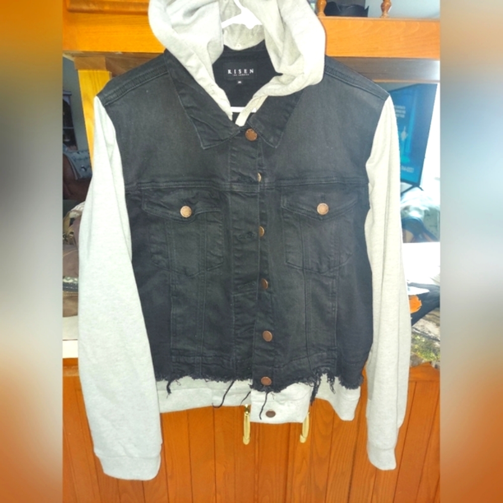 Risen Layered Terry Hoodie Denim Jacket - Picture 3 of 10